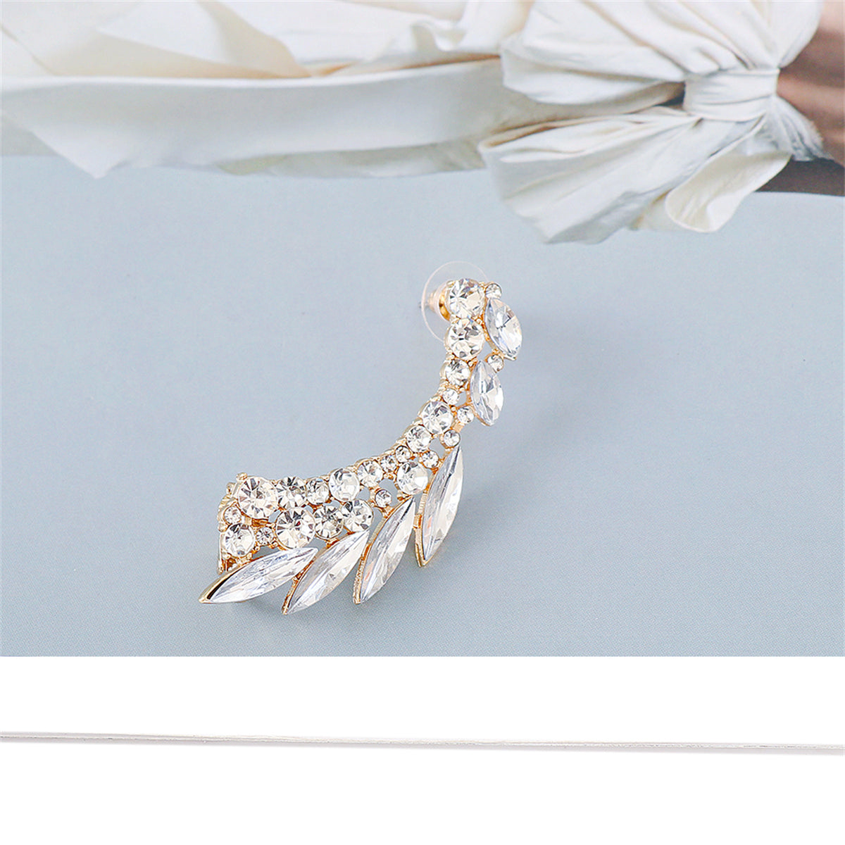 Crystal and Cubic Zirconia 18K Gold-Plated Ear Climber, gold drop earrings for women, detail close-up