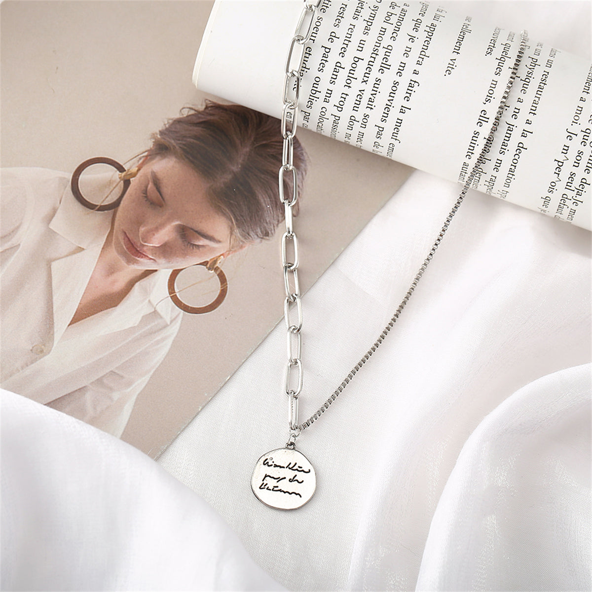 Silver-Plated Coin Pendant Necklace