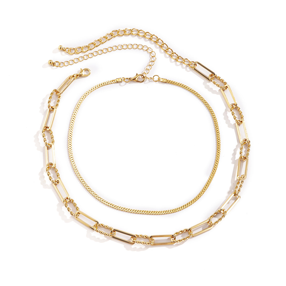 18K Gold-Plated Herringbone Cable Chain Choker Set