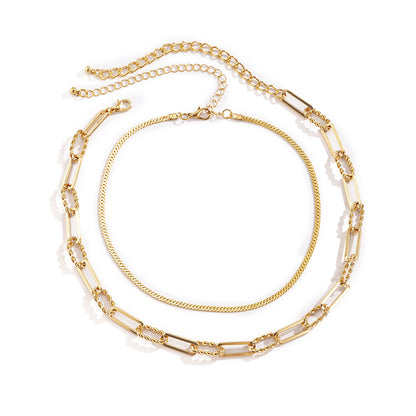18K Gold-Plated Herringbone Cable Chain Choker Set