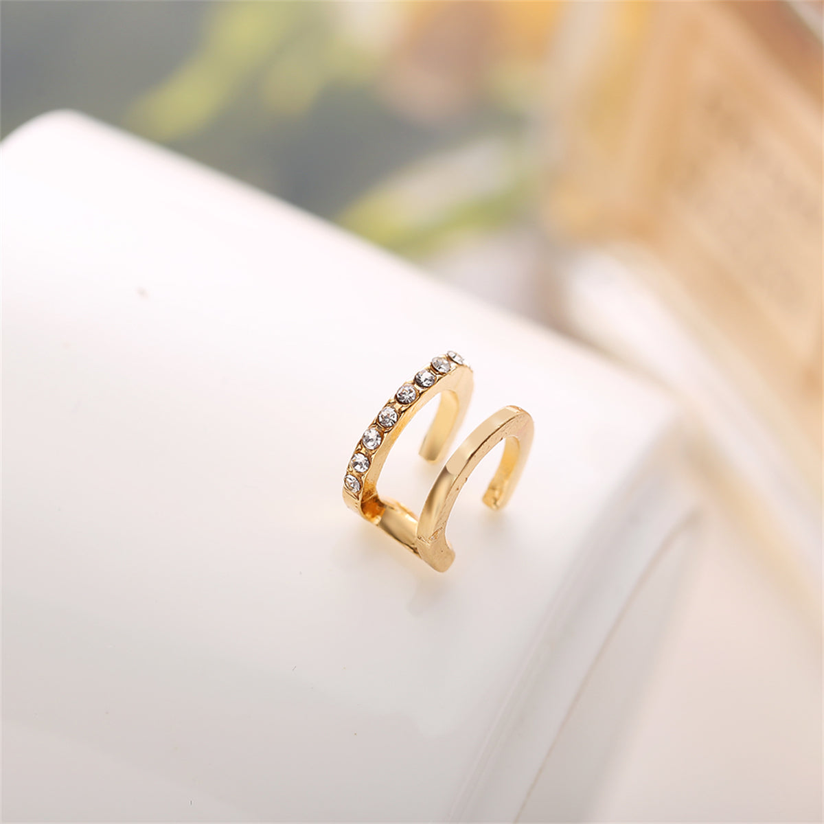 Cubic Zirconia and 18K Gold-Plated Clip-On Ear Cuff, gold stud earrings for women, elegant gift for her, side view