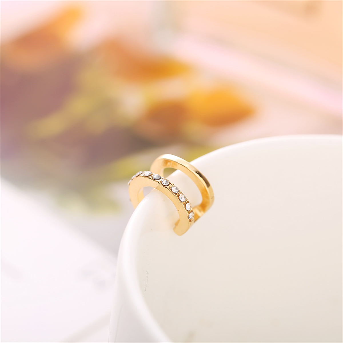 Cubic Zirconia and 18K Gold-Plated Clip-On Ear Cuff, gold stud earrings for women, elegant gift for her, detail close-up