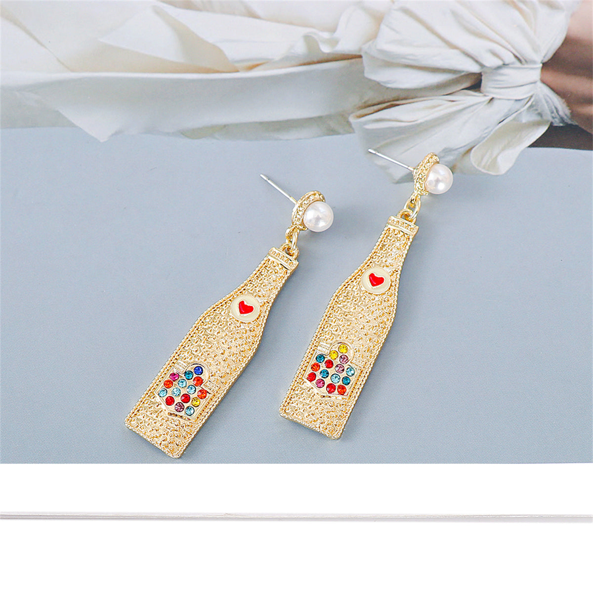 Cubic Zirconia and Pearl Wine Bottle Drop Earrings, drop earrings for women, botanical inspired, side view