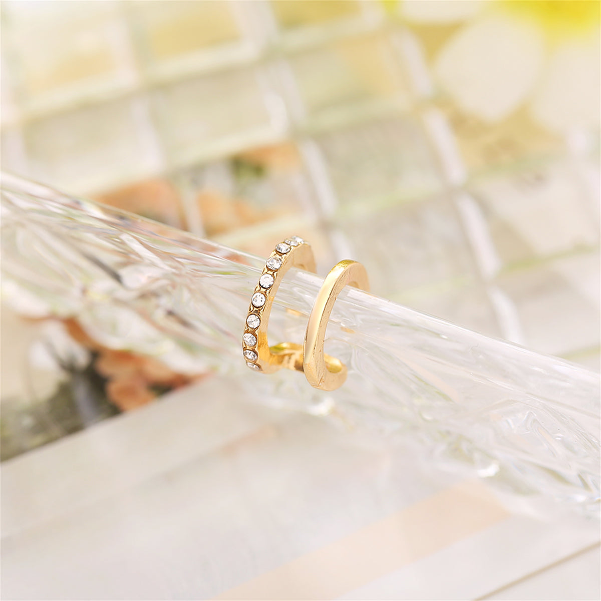 Cubic Zirconia and 18K Gold-Plated Clip-On Ear Cuff, gold stud earrings for women, elegant gift for her, lifestyle look