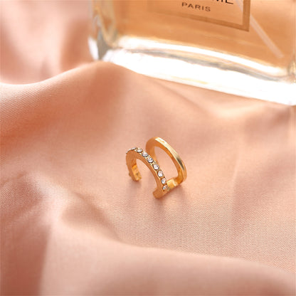 Cubic Zirconia and 18K Gold-Plated Clip-On Ear Cuff, gold stud earrings for women, elegant gift for her, styled look