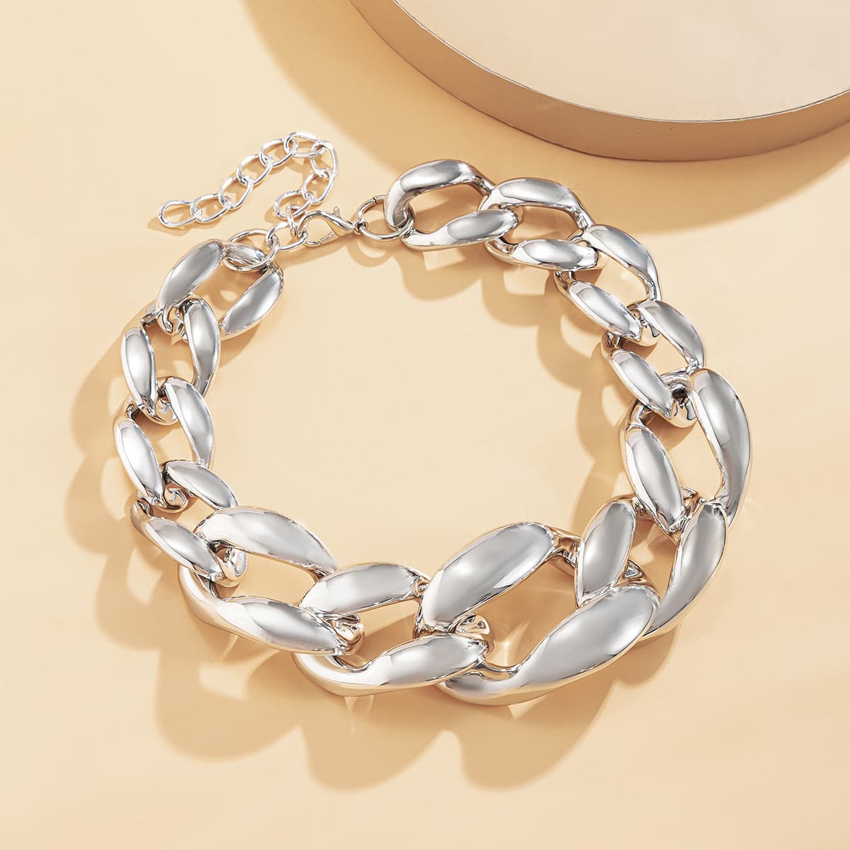 Silver-Plated Thick Curb Chain Choker Necklace, chunky silver choker necklace, dainty minimalist design, lifestyle look