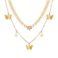 18K Gold-Plated Star & Butterfly Layer Necklace