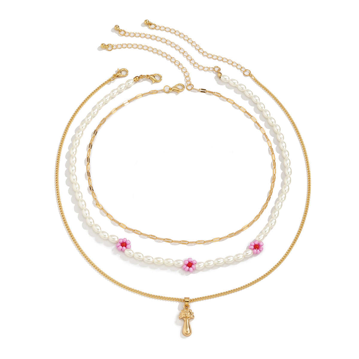 Pink Howlite & Pearl 18K Gold-Plated Mushroom Pendant Necklace Set