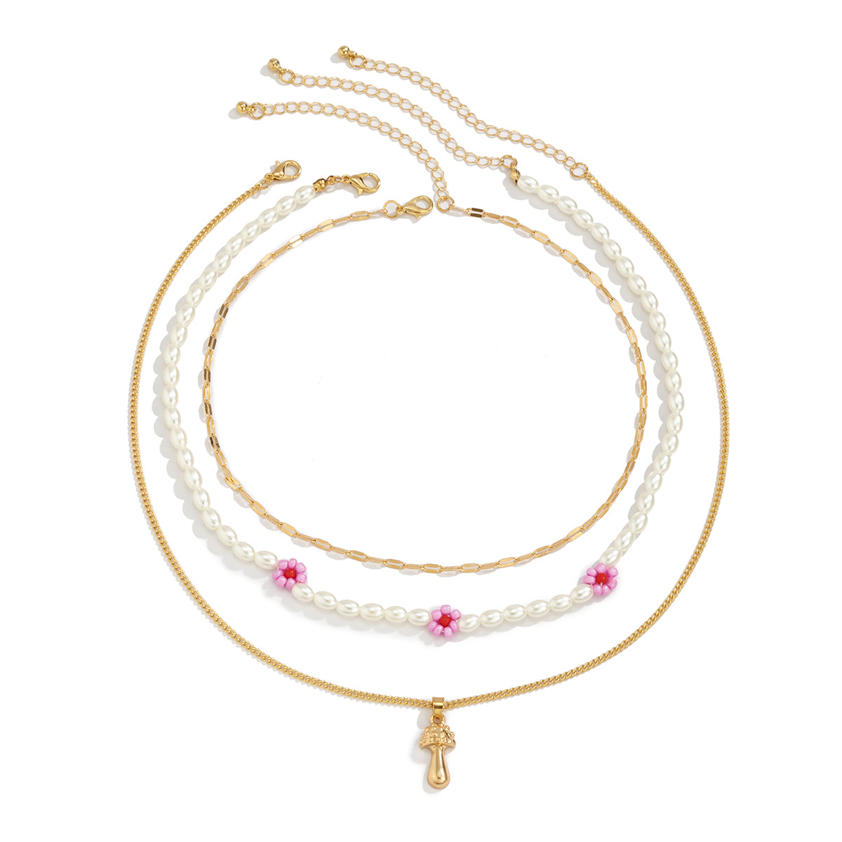 Pink Howlite and Pearl 18K Gold-Plated Mushroom Pendant Necklace Set, jewelry gift sets for women, lifestyle look
