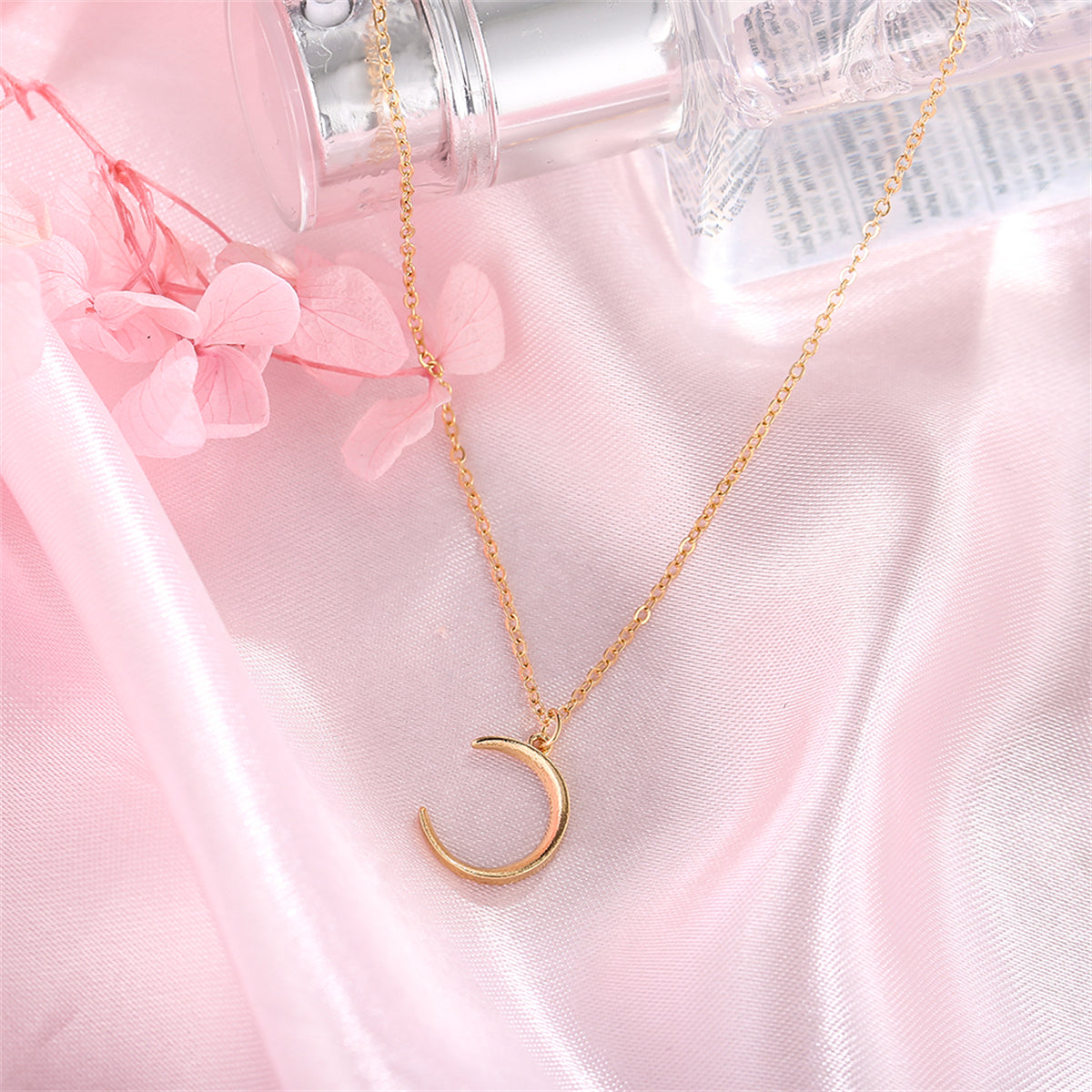 18K Gold-Plated Moon Pendant Necklace, gold pendant necklace for women, everyday style, side view