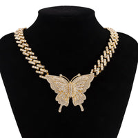 Cubic Zirconia & Goldtone Butterfly Pendant Necklace