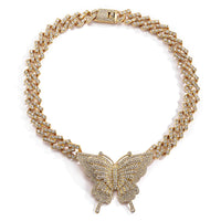 Cubic Zirconia & Goldtone Butterfly Pendant Necklace