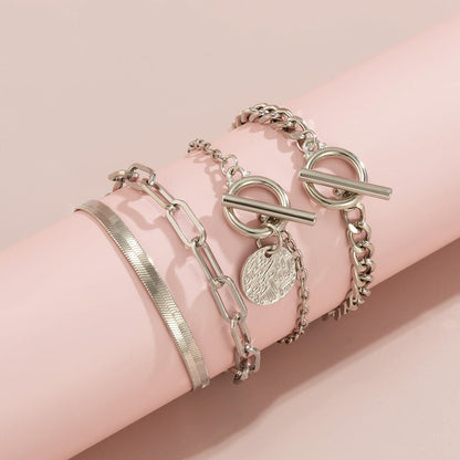 Silver-Plated Chain Toggle Bracelet Set, jewelry gift sets for women, vintage-inspired design, lifestyle look
