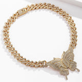 Cubic Zirconia & Goldtone Butterfly Pendant Necklace