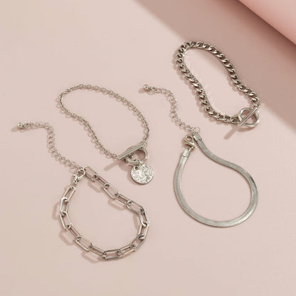 Silver-Plated Chain Toggle Bracelet Set, jewelry gift sets for women, vintage-inspired design, styled look