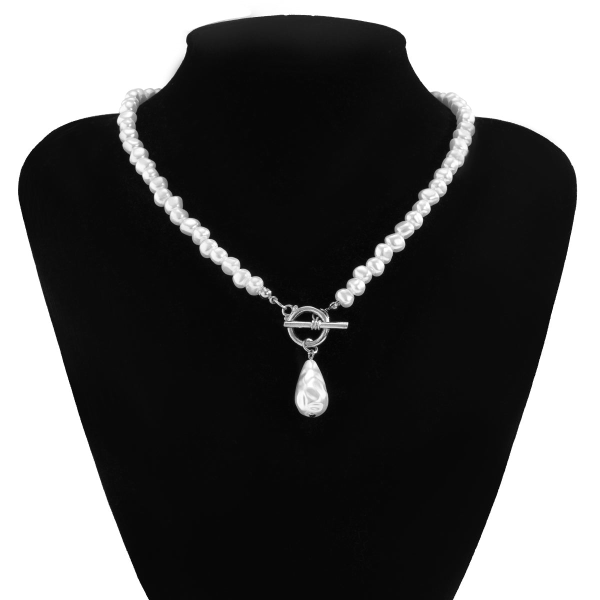 Pearl & Silver-Plated Toggle Pendant Necklace