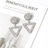 Silver-Plated Textured Open Triangle Drop Earrings