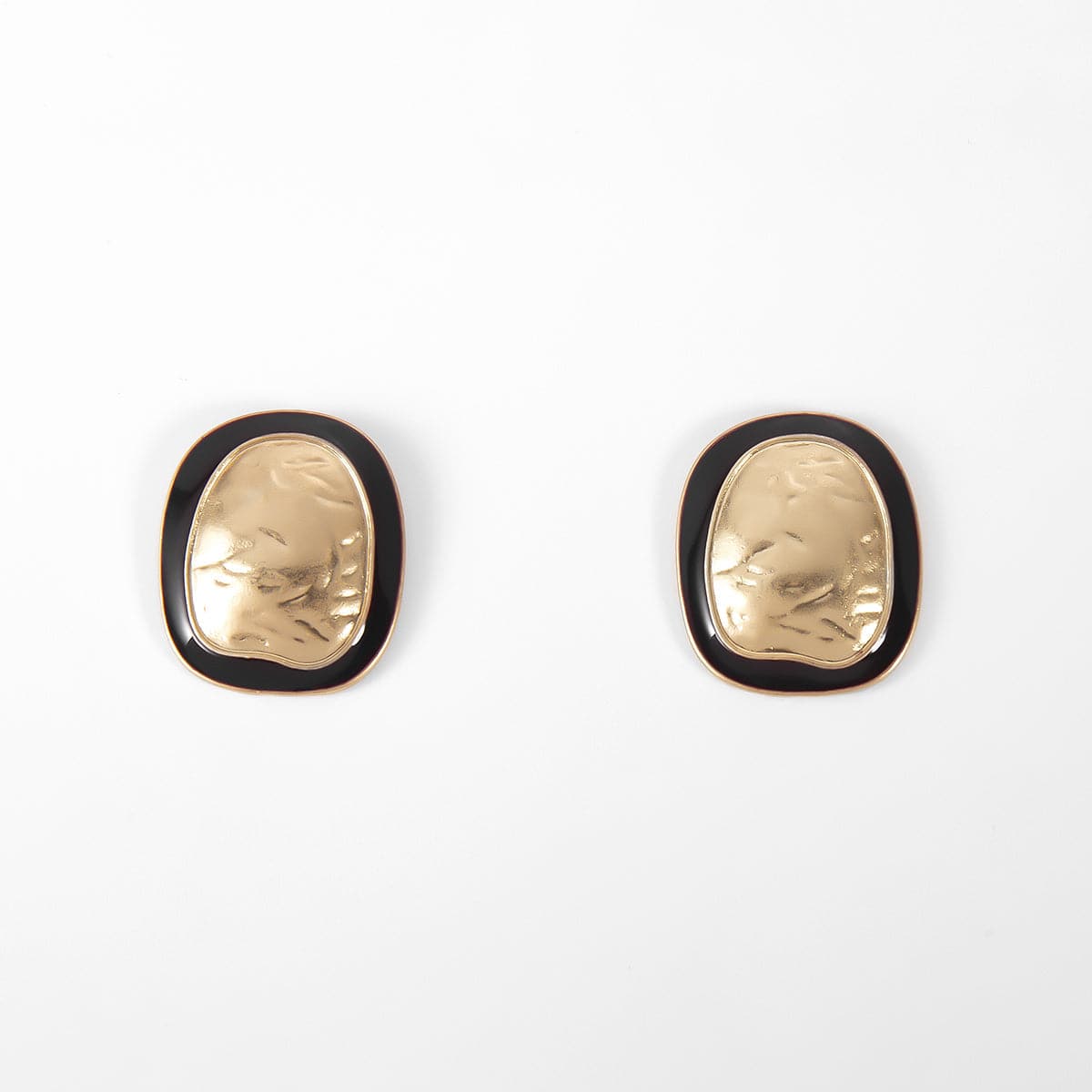 Enamel & 18K Gold-Plated Distressed Oval Stud Earrings