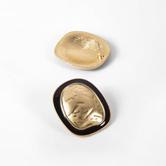 Enamel & 18K Gold-Plated Distressed Oval Stud Earrings