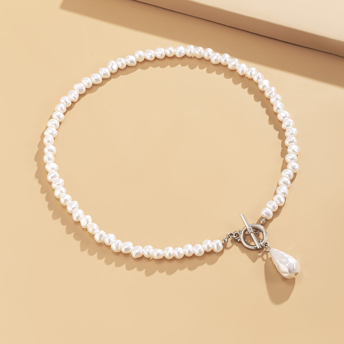 Pearl & Silver-Plated Toggle Pendant Necklace
