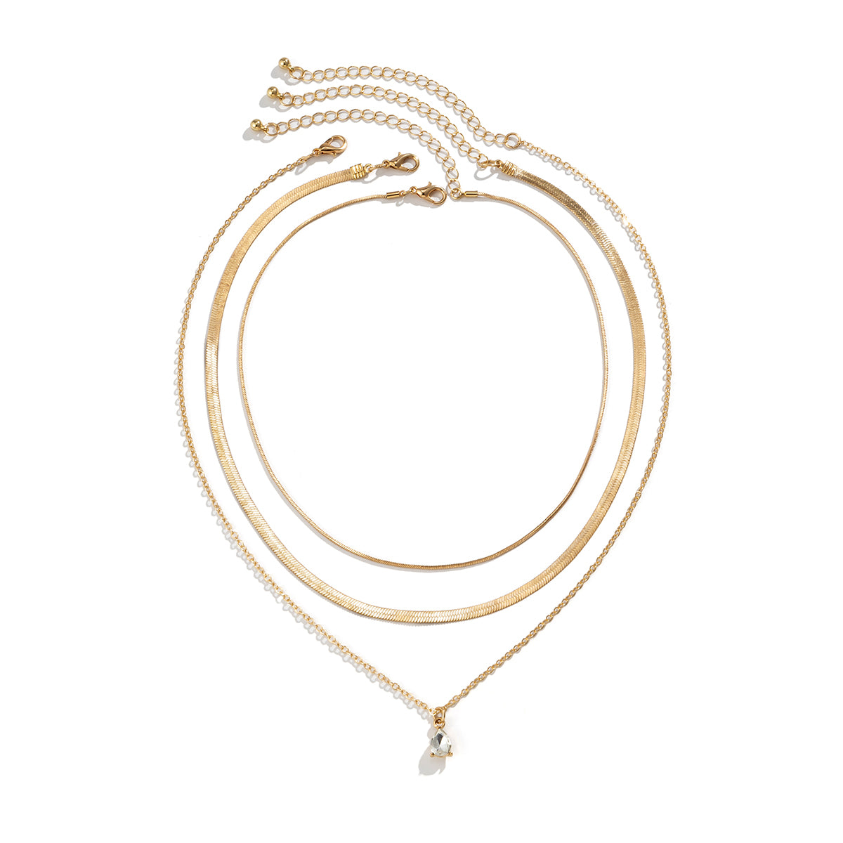 Crystal and 18K Gold-Plated Snake Chain Necklace Set, jewelry gift sets for women, elegant gift for her, side view