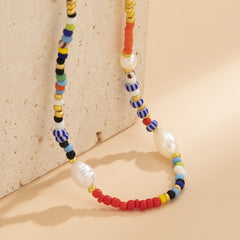 Red Howlite & Pearl Silver-Plated Beaded Choker Necklace