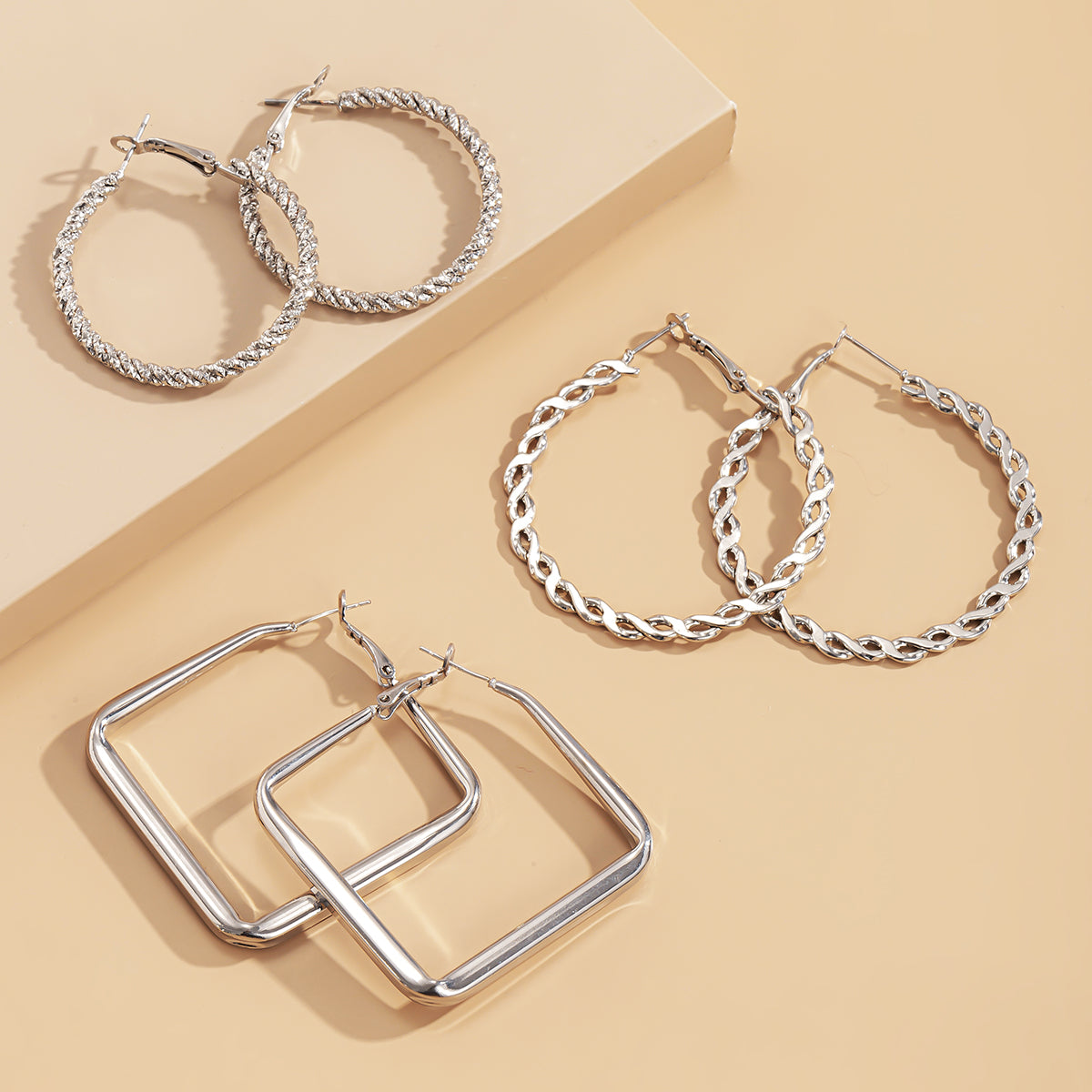 Silver-Plated Twist Hoop Earrings Set