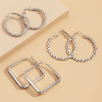 Silver-Plated Twist Hoop Earrings Set