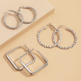 Silver-Plated Twist Hoop Earrings Set