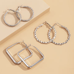 Silver-Plated Twist Hoop Earrings Set