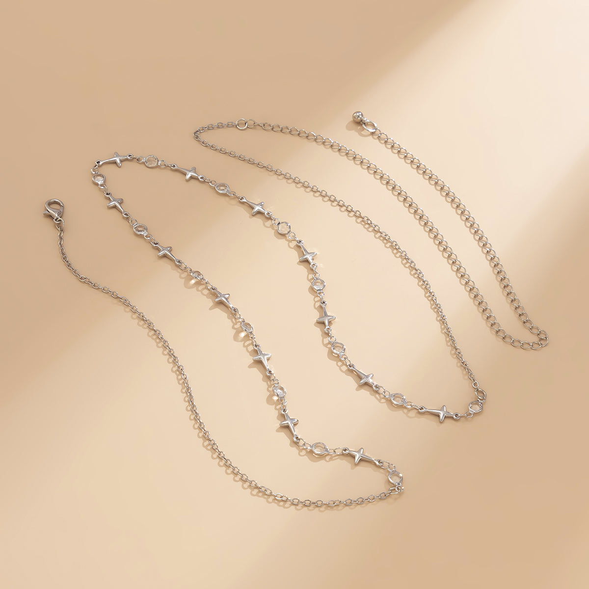 Cubic Zirconia and Silver-Plated Star Waist Chain, silver pendant necklace for women, botanical inspired, detail close-up