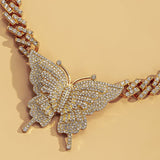 Cubic Zirconia & Goldtone Butterfly Pendant Necklace