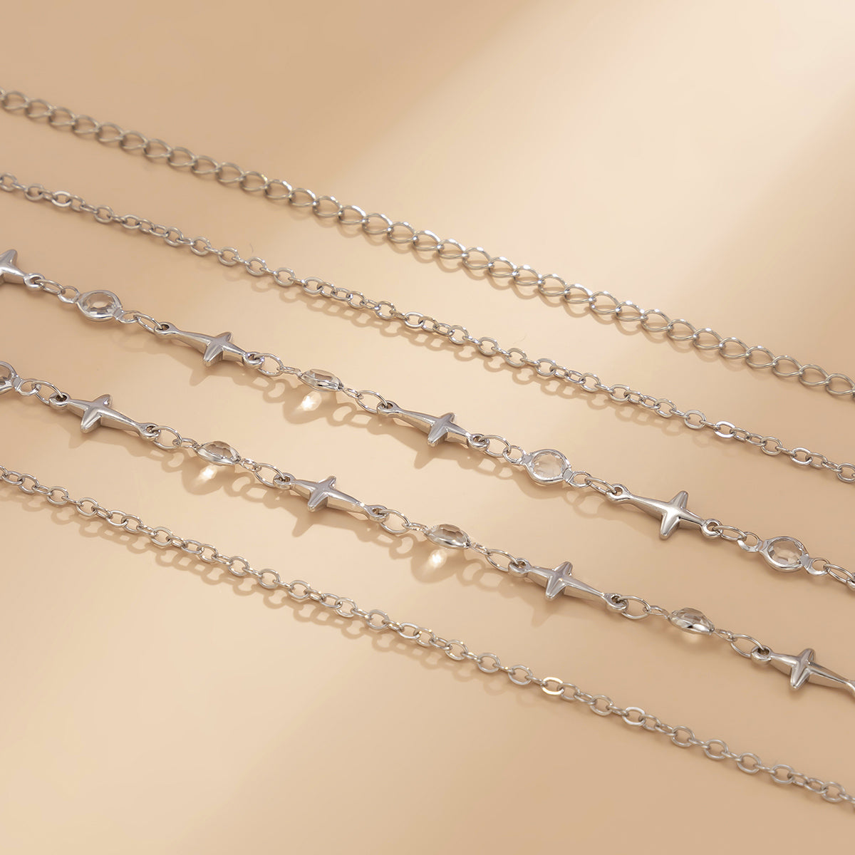 Cubic Zirconia and Silver-Plated Star Waist Chain, silver pendant necklace for women, botanical inspired, side view