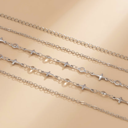 Cubic Zirconia and Silver-Plated Star Waist Chain, silver pendant necklace for women, botanical inspired, side view