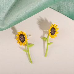 Yellow & Cubic Zirconia Sunflower Drop Earrings