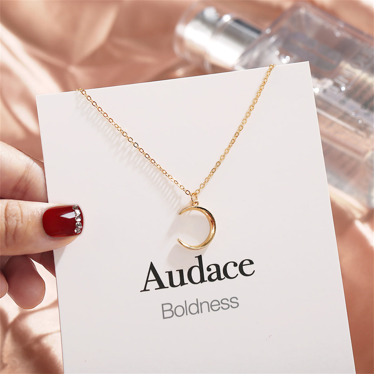 18K Gold-Plated Moon Pendant Necklace, gold pendant necklace for women, everyday style, styled look