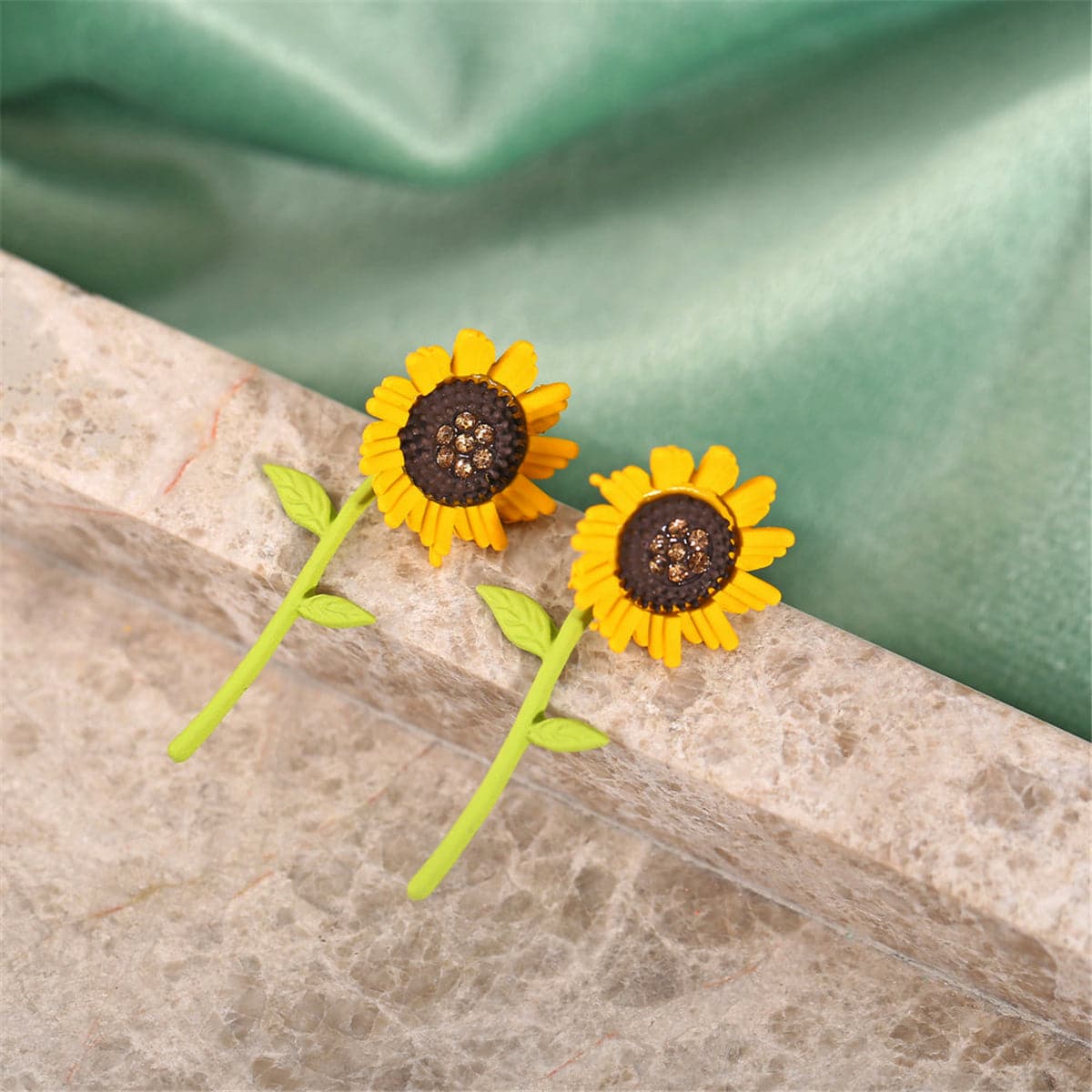 Yellow & Cubic Zirconia Sunflower Drop Earrings