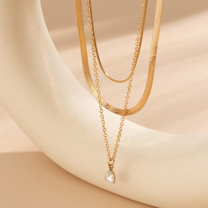 Crystal and 18K Gold-Plated Snake Chain Necklace Set, jewelry gift sets for women, elegant gift for her, detail close-up