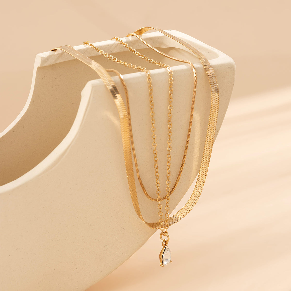 Crystal and 18K Gold-Plated Snake Chain Necklace Set, jewelry gift sets for women, elegant gift for her, lifestyle look