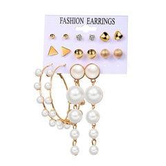 Cubic Zirconia & Pearl 18K Gold-Plated Round Earrings Set