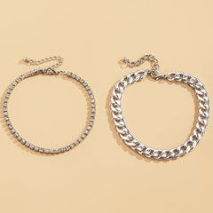 Cubic Zirconia & Silver-Plated Anklet Set