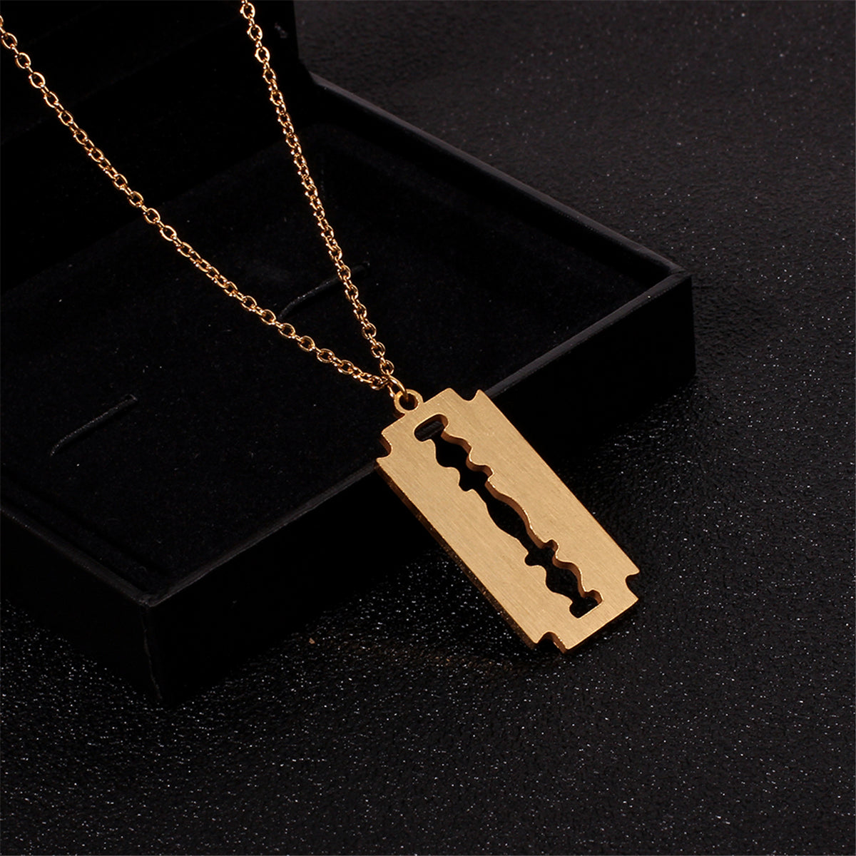 18K Gold-Plated Razor Blade Pendant Necklace, gold pendant necklace for women, elegant gift for her, front view