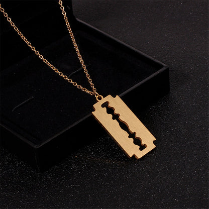 18K Gold-Plated Razor Blade Pendant Necklace, gold pendant necklace for women, elegant gift for her, front view