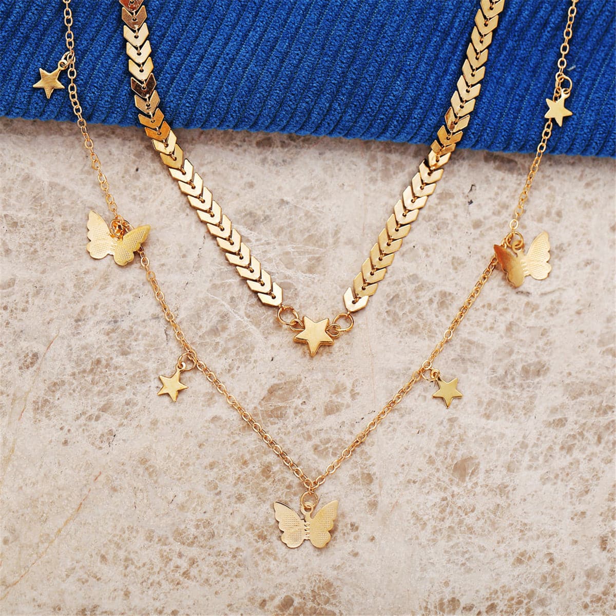 18K Gold-Plated Star & Butterfly Layer Necklace