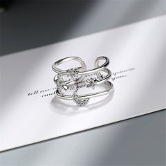 Cubic Zirconia & Silver-Plated Moon & Sun Open Ring