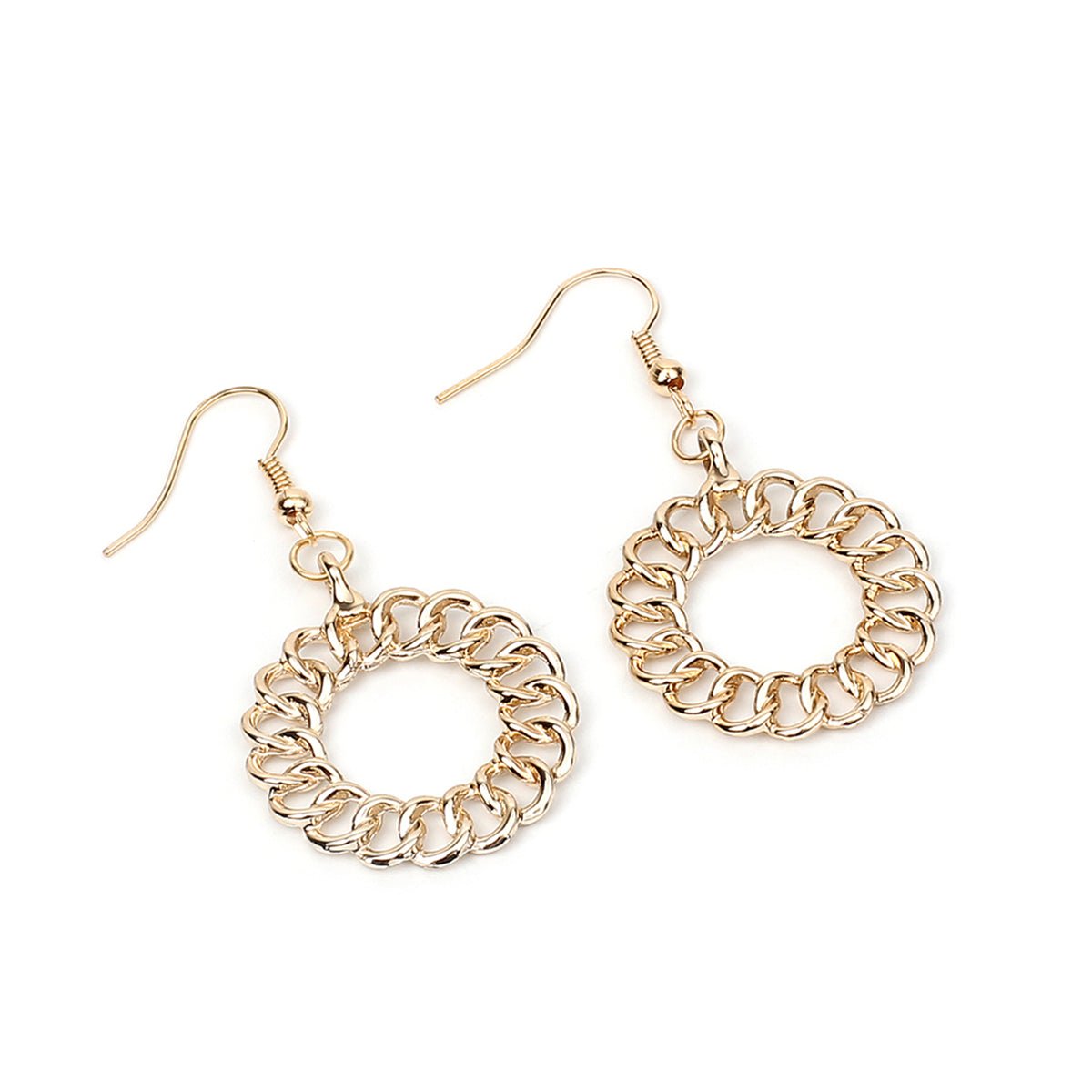 18K Gold-Plated Open Figaro Round Drop Earrings, gold drop earrings for women, elegant gift for her, detail close-up