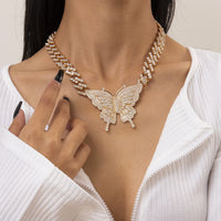 Cubic Zirconia & Goldtone Butterfly Pendant Necklace