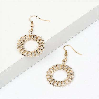 18K Gold-Plated Open Figaro Round Drop Earrings, gold drop earrings for women, elegant gift for her, front view