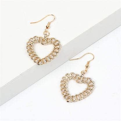 18K Gold-Plated Figaro Open Heart Drop Earrings, gold drop earrings for women, vintage-inspired design, front view