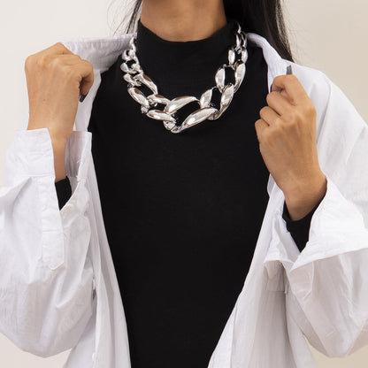 Silver-Plated Thick Curb Chain Choker Necklace, chunky silver choker necklace, dainty minimalist design, styled look